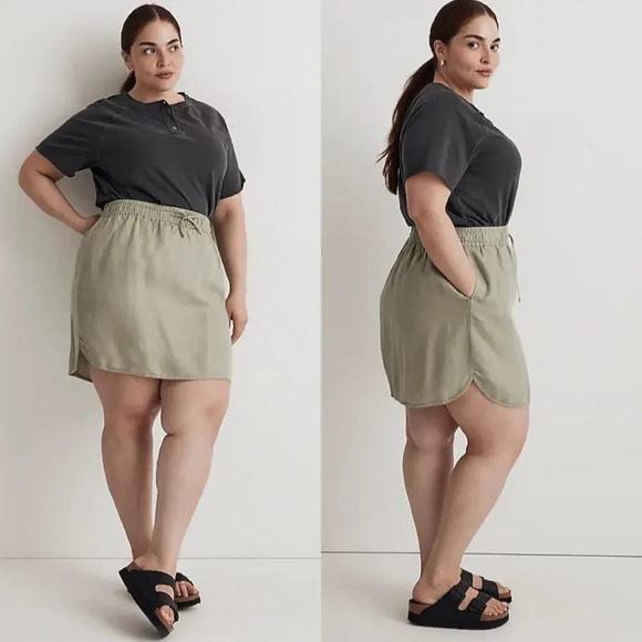 Madewell Plus Linen-Blend Curved-Hem Mini Skirt‎ Forgotten Landscape Green 4X - Picture 1 of 10